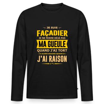 Façadier humour qui ne ferme pas sa gueule - T-shirt manches longues Premium bio Homme - noir - Devant - Nico (187cm)