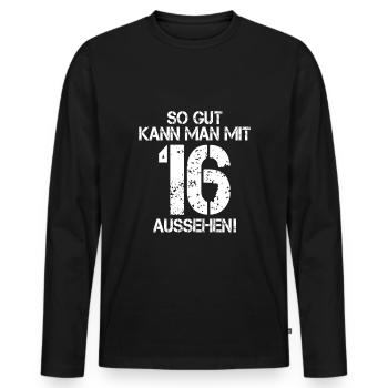 16. Geburtstag - Männer Premium Bio Langarmshirt - Schwarz - Vorne - Nico (187cm)