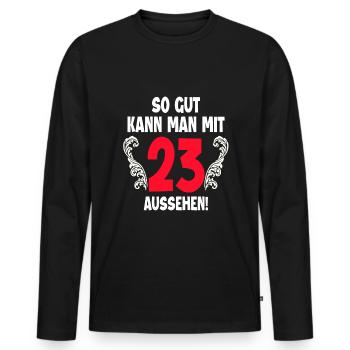 23. Geburtstag - Männer Premium Bio Langarmshirt - Schwarz - Vorne - Nico (187cm)