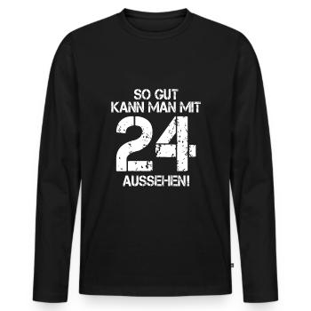 24. Geburtstag - Männer Premium Bio Langarmshirt - Schwarz - Vorne - Nico (187cm)