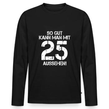 25. Geburtstag - Männer Premium Bio Langarmshirt - Schwarz - Vorne - Nico (187cm)
