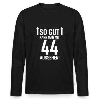 44. Geburtstag - Männer Premium Bio Langarmshirt - Schwarz - Vorne - Nico (187cm)