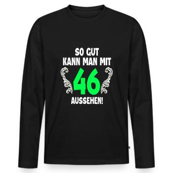 46. Geburtstag - Männer Premium Bio Langarmshirt - Schwarz - Vorne - Nico (187cm)