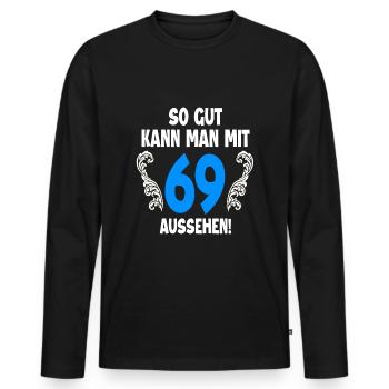 69. Geburtstag - Männer Premium Bio Langarmshirt - Schwarz - Vorne - Nico (187cm)