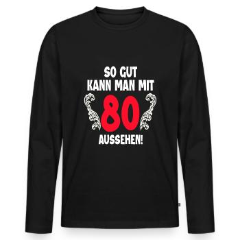80. Geburtstag - Männer Premium Bio Langarmshirt - Schwarz - Vorne - Nico (187cm)