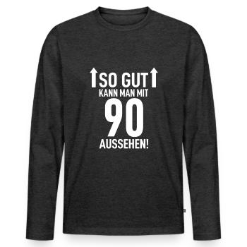 90. Geburtstag - Männer Premium Bio Langarmshirt - Anthrazit meliert - Vorne - Nico (187cm)