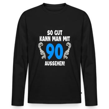 90. Geburtstag - Männer Premium Bio Langarmshirt - Schwarz - Vorne - Nico (187cm)