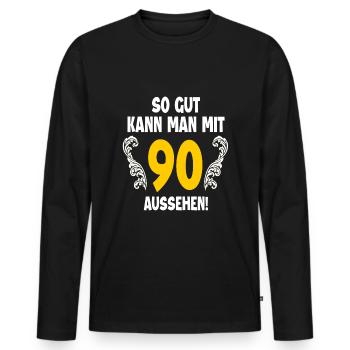 90. Geburtstag - Männer Premium Bio Langarmshirt - Schwarz - Vorne - Nico (187cm)