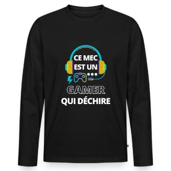 Ce mec est un gamer qui déchire - T-shirt manches longues Premium bio Homme - noir - Devant - Nico (187cm)