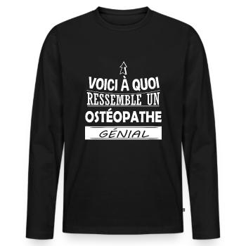 Ostéopathe - Ostéopathie - Cadeau - Ostéo - Humour - T-shirt manches longues Premium bio Homme - noir - Devant - Nico (187cm)