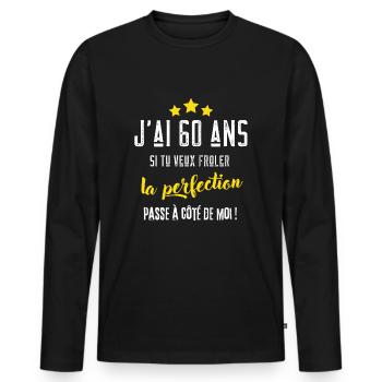 J'ai 60 ans cadeau anniversaire 60 ans humour - T-shirt manches longues Premium bio Homme - noir - Devant - Nico (187cm)