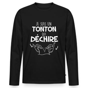 Tonton qui Déchire jeux De Mot Dessin Drôle - T-shirt manches longues Premium bio Homme - noir - Devant - Nico (187cm)