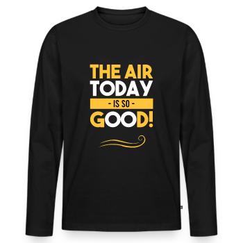 Die Luft ist heute so gut - Männer Premium Bio Langarmshirt - Schwarz - Vorne - Nico (187cm)