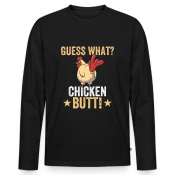 Devine quoi? Cul de poulet ! - Drôle de poulet - T-shirt manches longues Premium bio Homme - noir - Devant - Nico (187cm)