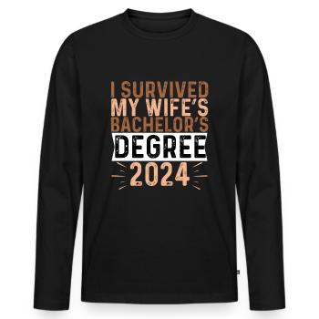 I Survived My Wife's Bachelor's Degree 2024 - Männer Premium Bio Langarmshirt - Schwarz - Vorne - Nico (187cm)