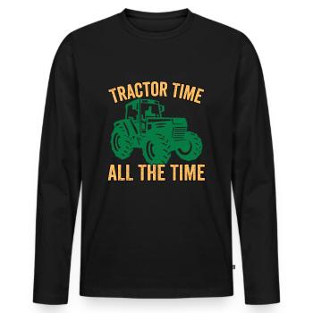 Tractor Time All The Time - Men's Premium Organic Long Sleeve Shirt - black - Front - Nico (187cm)
