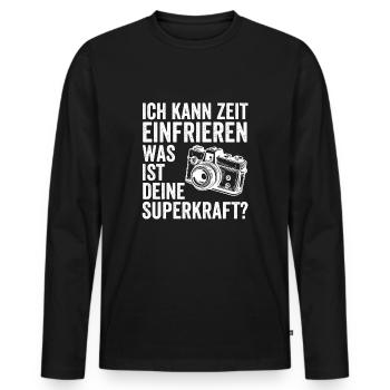 Ich Kann Zeit Einfrieren Was Ist Deine Superkraft? - Männer Premium Bio Langarmshirt - Schwarz - Vorne - Nico (187cm)