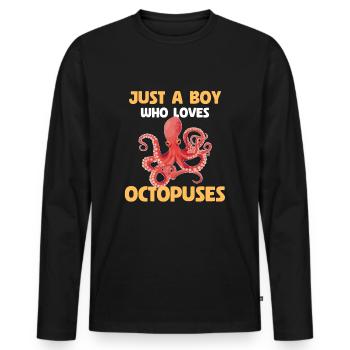 Just A Boy Who Loves Octopuses - Men's Premium Organic Long Sleeve Shirt - black - Front - Nico (187cm)