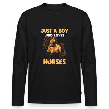 Juste un garçon qui aime les chevaux - T-shirt manches longues Premium bio Homme - noir - Devant - Nico (187cm)