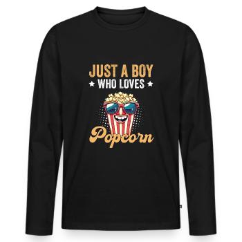 Just A Boy Who Loves Popcorn - Männer Premium Bio Langarmshirt - Schwarz - Vorne - Nico (187cm)
