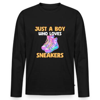 Just A Boy Who Loves Sneakers - Männer Premium Bio Langarmshirt - Schwarz - Vorne - Nico (187cm)