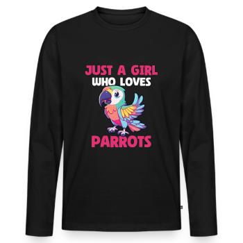 Juste une fille qui aime les perroquets - T-shirt manches longues Premium bio Homme - noir - Devant - Nico (187cm)