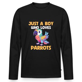 Juste un garçon qui aime les perroquets - T-shirt manches longues Premium bio Homme - noir - Devant - Nico (187cm)