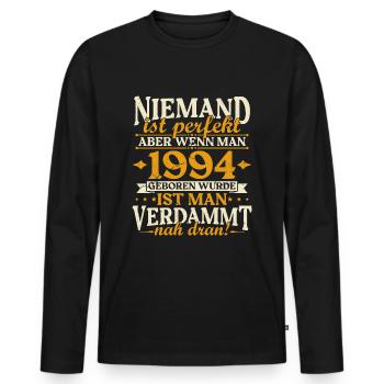 Jahrgang 1994 geboren Geburtstag Geburtstagsspruch - Männer Premium Bio Langarmshirt - Schwarz - Vorne - Nico (187cm)