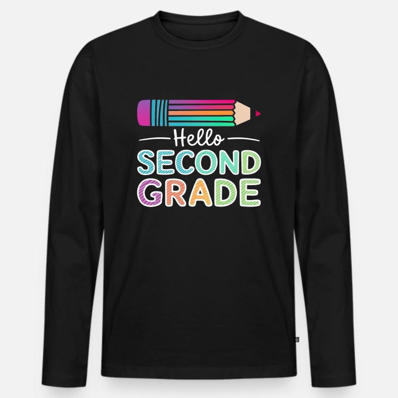 Hello Second Grade - Männer Premium Bio Langarmshirt - Schwarz