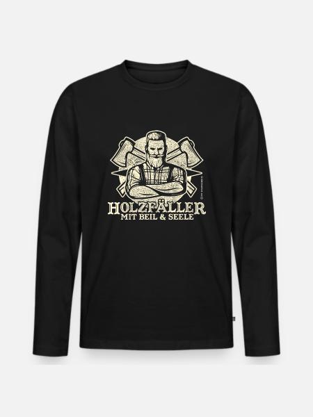 Holzfäller Mit Beil und Seele - Männer Premium Bio Langarmshirt - Schwarz