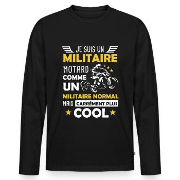 Militaire motard armée moto cadeau drôle - T-shirt manches longues Premium bio Homme - noir - Devant - Nico (187cm)