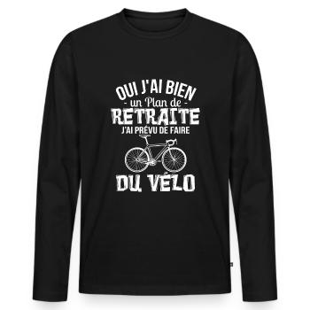 Plan De Retraite Vélo Humour Cadeau Homme Cycliste - T-shirt manches longues Premium bio Homme - noir - Devant - Nico (187cm)