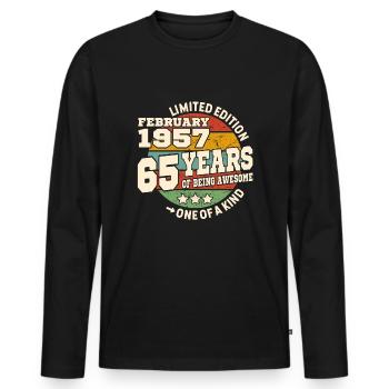 Born in february 1957 - 65 years - Men's Premium Organic Long Sleeve Shirt - black - Front - Nico (187cm)