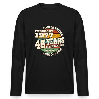 Born in february 1977 - 45 years - Men's Premium Organic Long Sleeve Shirt - black - Front - Nico (187cm)