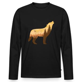 Loup hurlant à la pleine lune | Cadeau silhouette - T-shirt manches longues Premium bio Homme - noir - Devant - Nico (187cm)