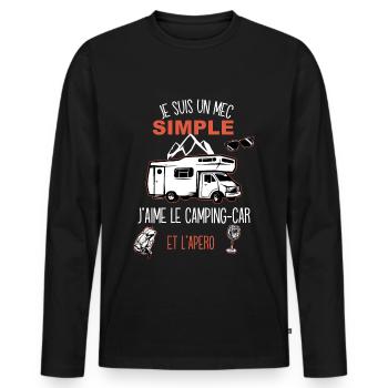 Camping car, idée cadeau humour camping - T-shirt manches longues Premium bio Homme - noir - Devant - Nico (187cm)