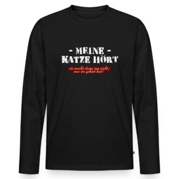 Meine Katze hört! - Männer Premium Bio Langarmshirt - Schwarz - Vorne - Nico (187cm)