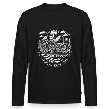 Chemise de moto vintage – Two Wheels Move the Soul - T-shirt manches longues Premium bio Homme - noir - Devant - Nico (187cm)