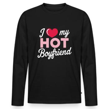 I Love My Hot Boyfriend - Men's Premium Organic Long Sleeve Shirt - black - Front - Nico (187cm)