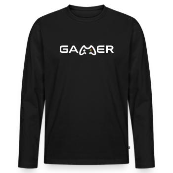 Gamer - Männer Premium Bio Langarmshirt - Schwarz - Vorne - Nico (187cm)