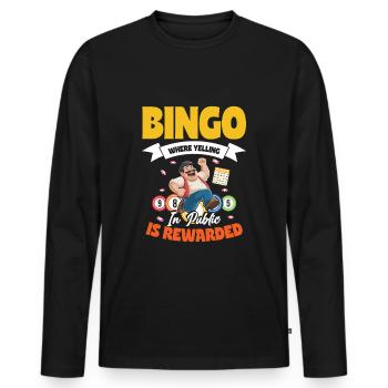 Bingo où crier en public est récompensé - T-shirt manches longues Premium bio Homme - noir - Devant - Nico (187cm)