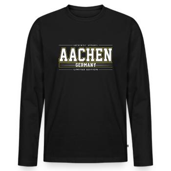 Aachen - Männer Premium Bio Langarmshirt - Schwarz - Vorne - Nico (187cm)