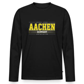 Aachen - Männer Premium Bio Langarmshirt - Schwarz - Vorne - Nico (187cm)
