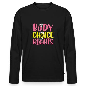 Cadeau féministe Mon corps Mon choix Mon bon pro - T-shirt manches longues Premium bio Homme - noir - Devant - Nico (187cm)