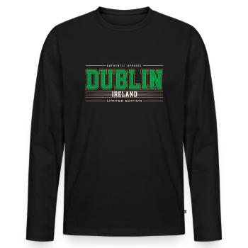 Dublin - Männer Premium Bio Langarmshirt - Schwarz - Vorne - Nico (187cm)