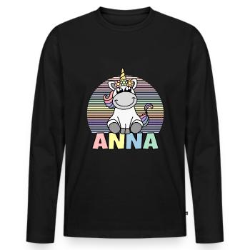 Nom de la licorne Anna - T-shirt manches longues Premium bio Homme - noir - Devant - Nico (187cm)