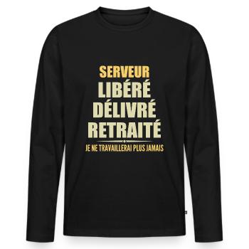 Serveur célèbre sa retraite avec humour cadeau - T-shirt manches longues Premium bio Homme - noir - Devant - Nico (187cm)