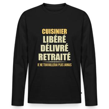 Cuisinier célèbre sa retraite avec humour cadeau - T-shirt manches longues Premium bio Homme - noir - Devant - Nico (187cm)