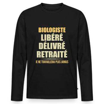 Biologiste célèbre sa retraite avec humour cadeau - T-shirt manches longues Premium bio Homme - noir - Devant - Nico (187cm)