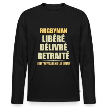 Rugby player celebrates his retirement with humor gift - Men's Premium Organic Long Sleeve Shirt - black - Front - Nico (187cm)